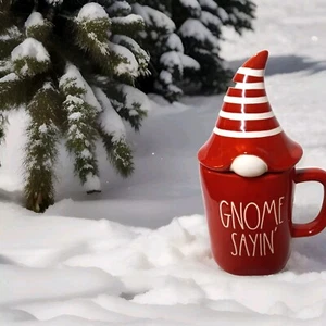 Gnome Rae Dunn Mug "Gnome Sayin'" 16 Oz Red Coffee/Tea Mug W/Mug Topper - Picture 1 of 4