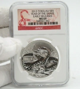 2013 Tokelau S$5 Year Of The Snake NGC MS69 Early Releases #062 - Picture 1 of 11