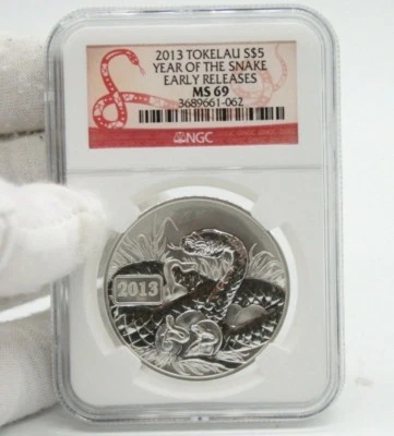 2013 Tokelau S$5 Year Of The Snake NGC MS69 Early Releases #062 - Image 1 of 4