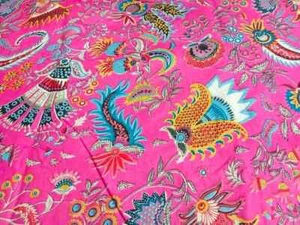 Indian 5 Yard Hand Printed Running Loose Sewing Craft Cotton Kimono Dress Fabric - Picture 1 of 5