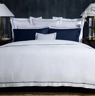 Funda nórdica Ralph Lauren algodón orgánico percal Palmer blanca/azul marino king $450 Foto 1 de 4