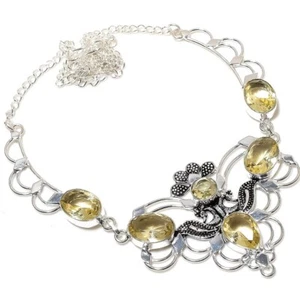 Lemon Quartz Gemstone Handmade 925 Sterling Silver Jewelry Necklace 18" - Picture 1 of 1