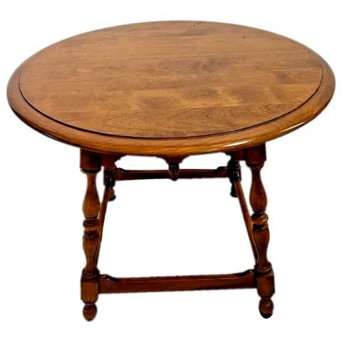 Vintage Ethan Allen Round Table with Box Legs Solid Maple Colonial Style Cover