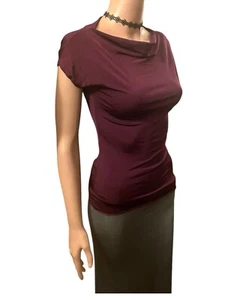Vintage Top Marcs Rare 1990s Bodycon Stretch Jersey Cowl Neck Maroon Size Small - Picture 1 of 6