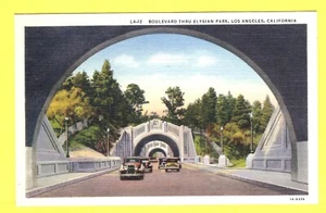 VINTAGE LINEN POST CARD - BOULEVARD THRU ELYSIAN PARK LOS ANGELES CALIFORNIA - Picture 1 of 1