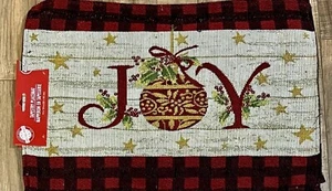 Juego de 4 manteles individuales de Navidad “JOY” a cuadros de búfalo granja decoración de mesa de vacaciones - Imagen 1 de 4