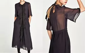 ZARA STUDIO MIDI KLEID SPITZE TASCHEN DUNKELBLAU NAVY DRESS LACE GUIPURE - Picture 1 of 9