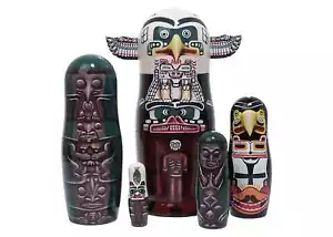 Muñeca anidadora tótem pintada a mano 5 piezas 8" madera de tilo 100 % natural - Imagen 1 de 3