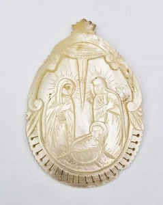 FINE JERUSALEM CARVED MOTHER OF PEARL NATIVITY SCENE PLAQUE c1900 - Picture 1 of 7
