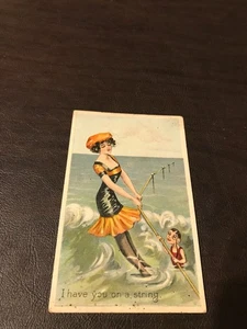 HUMOR - UNPOSTED POSTCARD - I HAVE YOU ON A STRING - Picture 1 of 2