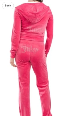 NWT Juicy Couture Velour Pink Party Tracksuit Hoodie Pants 2 pc set Women L - Image 1 of 4