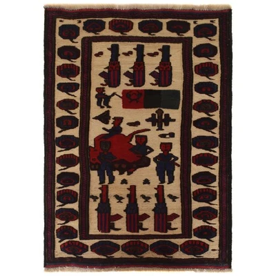 Home Decor Afghan Handmade Rug, 2'10x3'9ft Tribal Pictorial Wool Area Rug G35521 - Image 1 of 4