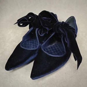 Tory Burch Clara Navy Blue Pointy Toe Velvet With Bow Flat Shoes Sz 11 M $348 - Picture 1 of 12
