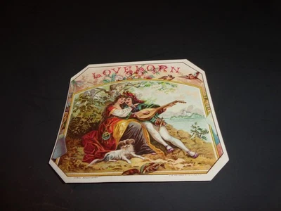 ETIQUETA DE CIGARRO LOVELORN VINTAGE DE 1880 EXTERIOR, LITOGRAFÍA LE NEUMAN, LOVERS & DOG Foto 1 de 2