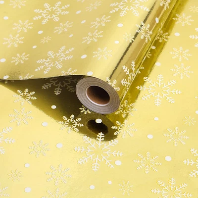 Metallic XMAS Wrapping Paper Roll - 43Cm*15M, Snowman, Tree, Snowflake Pattern f - Image 1 of 4