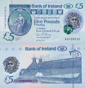 Northern Ireland 5 Pound Sterling 2017 P 90 Polymer UNC Bank of Ireland - Picture 1 of 3