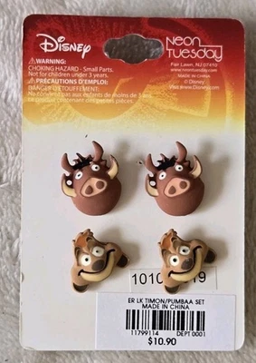 NEW Disney The Lion King Timon Pumbaa Earrings Stud Post 2 Pair Set Neon Tuesday - Image 1 of 4