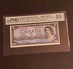 1954 Bank of Canada $5 REPLACEMENT STAR (*) Banknote. *V/S PREFIX. PMG Graded. - Picture 1 of 2