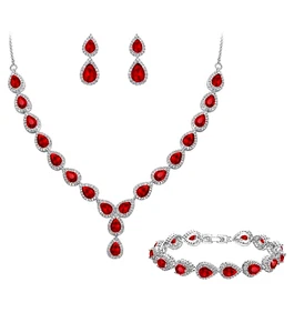 Scarlet red Ruby Opulent Design Necklace Set Very Popular And Trending NOW - Picture 1 of 5