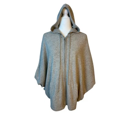 Vintage Women's Neiman Marcus 100% Cashmere Gray Zip Hooded Poncho Sweater - Image 1 of 4