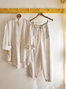 CORDERA Cotton Linen Striped Shirt and matching Maxi Pant set suit OS euc $600 - Picture 1 of 16