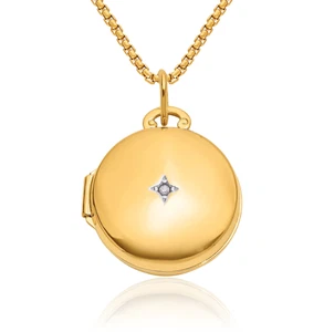 14K Solid Two Tone Gold Diamond Round Photo Locket Necklace - Picture 1 of 45