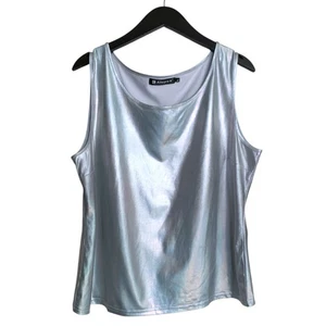 Allegra K Women's Tank Size XL Silver Iridescent Y2K Retro Top Sleeveless - Picture 1 of 4
