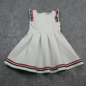 Janie and Jack Girls Dress Small White Red Blue Ruffle Pleated Knit Stretch - Picture 1 of 14