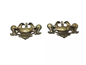 Vintage Harris Brass Drawer Pulls Set Of 2 Ornate Decorative Handles - Picture 1 of 4