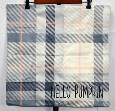 Funda de almohada a cuadros "Hello Pumpkin" decoración de otoño de granja lino talla 19"X19" Foto 1 de 2