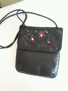 Vtg Wilsons Black Leather and Hide Embroidered Shoulder Purse - Picture 1 of 4
