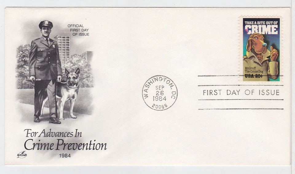 TurtlesTradingPost- McGruff The Crime Dog 1984 #2102 FDC Artcraft Cachet - Image 1 of 1