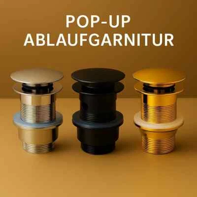 Ablaufgarnitur Waschbecken POP UP Abflaufgarnitur Ablaufventil mit/ohne Überlauf - Bild 1 von 4