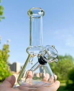 Thick 6'' Glass Water Pipe Smoking Bong Hookah Shisha Beaker Bubbler W/Carb Hole - Picture 1 of 7