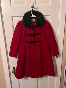 Rothschild Girls’ Red Wool Blend Dress Coat – Faux Fur Collar – Size 6 - Picture 1 of 1
