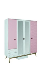 Kleiderschrank Kinderzimmer Schränke Mehrzweck Holz 4 türiger Rosa Schrank - Bild 1 von 2