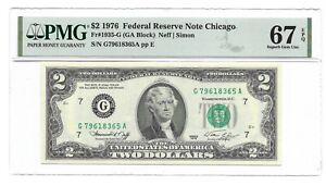 1976 $2 CHICAGO FRN, PMG SUBERB GEM UNCIRCULATED 67 EPQ BANKNOTE