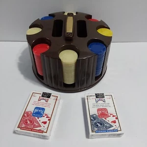 Vintage Poker Chip Rack Carousel Caddy with Plastic Poker Chips 2 New Decks - Picture 1 of 8