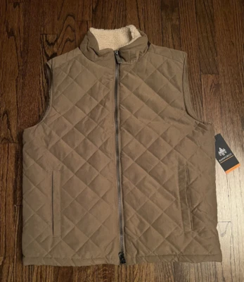 Rainforest Men Tobacco Micro Oxford Sherpa Lined Quilted Vest US M NWT - Image 1 of 4