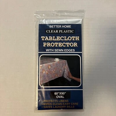 NEW Better Home Clear Plastic Tablecloth Protector Sewn Edges 60"x90" Oval Shape - Image 1 of 4
