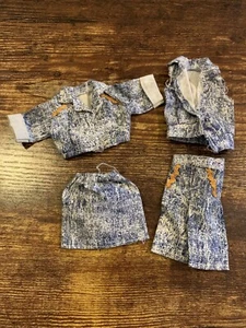 4 Vintage Barbie Doll Clothes Vest Skirt Jacket 1980s Jean Denim - Picture 1 of 2