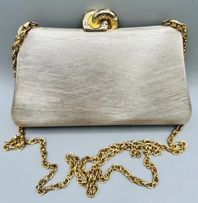 RODO Italy Gold Metal Bag Clutch Purse Shoulder Swarovski CrystalRhinestone - Image 1 of 4