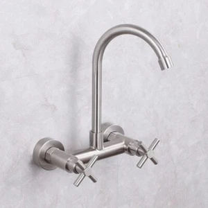 Wall Mounted Bathroom Faucet Kitchen Mixer Tap 360°Swivel Spout lead-Free 304SUS - Picture 1 of 14