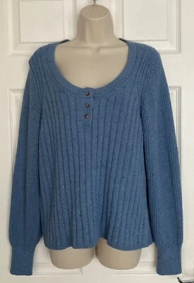 NEW M&S Per Una Ladies Indigo Cotton Rich Scoop Neck Knitted Top Size L - Image 1 of 3