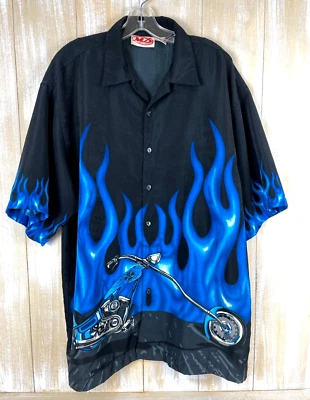 Camisa abotonada Malibu Dreams para hombre Flame Moto Las Vegas talla XL Foto 1 de 4