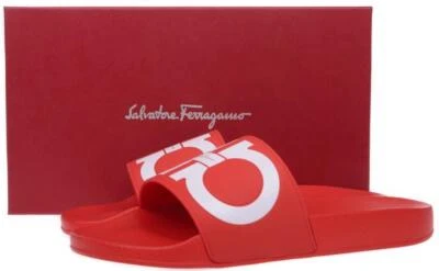 NEW SALVATORE FERRAGAMO RED WHITE GROOVY LOGO RUBBER SLIDES POOL SHOES 10 M - Image 1 of 4