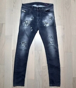 Diesel Jeans Men's Black Spender Distressed W30 L27 Zip Sweat Pants Destroyed - Picture 1 of 12