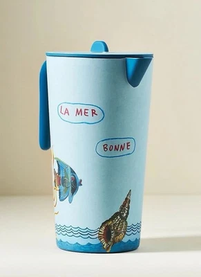 Anthropologie NATHALIE LETE Jarra Azul Cielo El Buen Mar La Mer Bonne Pez Nuevo  Foto 1 de 4