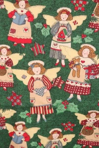 80"L x 44"W Fabric Traditions Susan Winget 1995 Christmas Angels Holly on Green - Picture 1 of 10