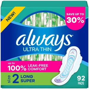 Always Ultra Thin Long Super Pads with Wings, Size 2, 92 ct. - Bild 1 von 8